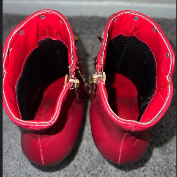 Nicole Miller Red Studded Leather Ankle Boots Women's Size 8.5 - Picture 7 of 10
